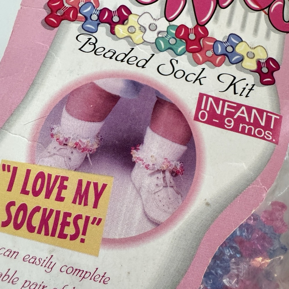 Vtg Toddler Girls Beaded Sock Kit Lot Bobby Sockies Pink Purple 80s 90s NOS - Picture 2 of 9
